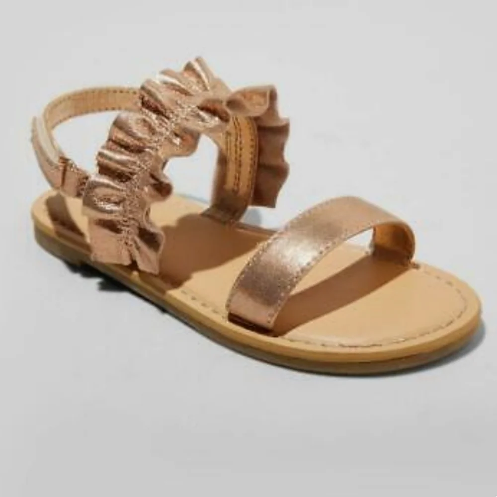 Cat & Jack Toddler Girls' Dita Sandals Rose Gold Hook & Look Closure Size 5